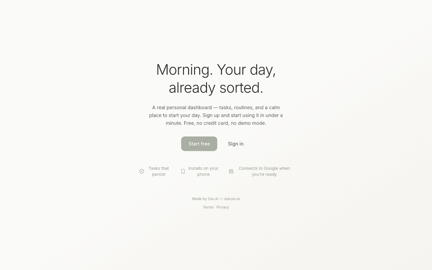 The Morning app, a calm daily dashboard